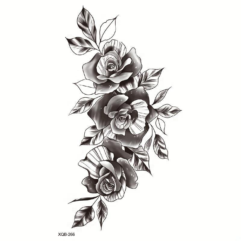 Rose Pattern Temporary Tattoo Sticker, 1 Count Long Lasting Fake Tattoo for Women & Men