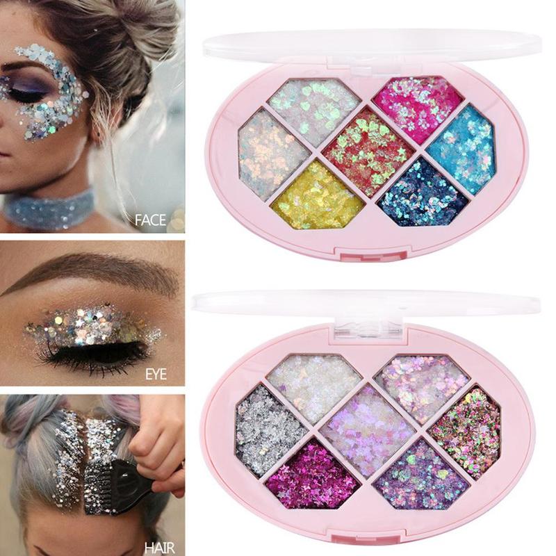 Random Color Glitter Cosmetic Eyeshadow Palette, Long Lasting Shimmering Eyeshadow & Face Makeup Sequin, Brightening Highlighting Palette for Crystal Makeup