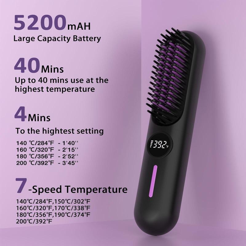 Portable Cordless Straightener Brush, 2 in 1 Curling & Straightening Hair Iron, USB Rechargeable Hair Iron for Home Office School Or Travel, Christmas Gift