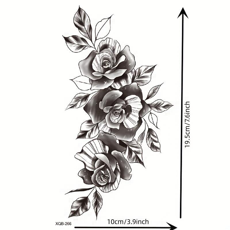 Rose Pattern Temporary Tattoo Sticker, 1 Count Long Lasting Fake Tattoo for Women & Men