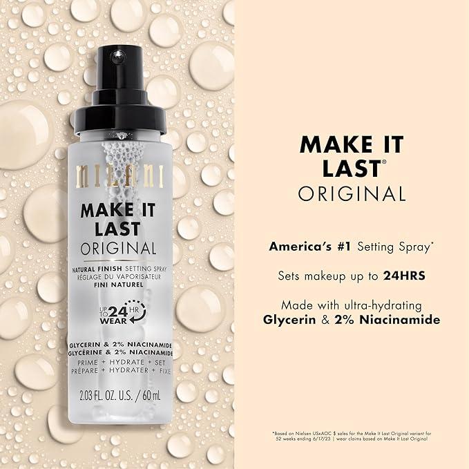 Milani Make It Last Original - Natural Finish Setting Spray 3-in-1 - Long Lasting Makeup Primer and Spray 2.03 Fl. Oz - Cosmetic Hydrate Niacinamide