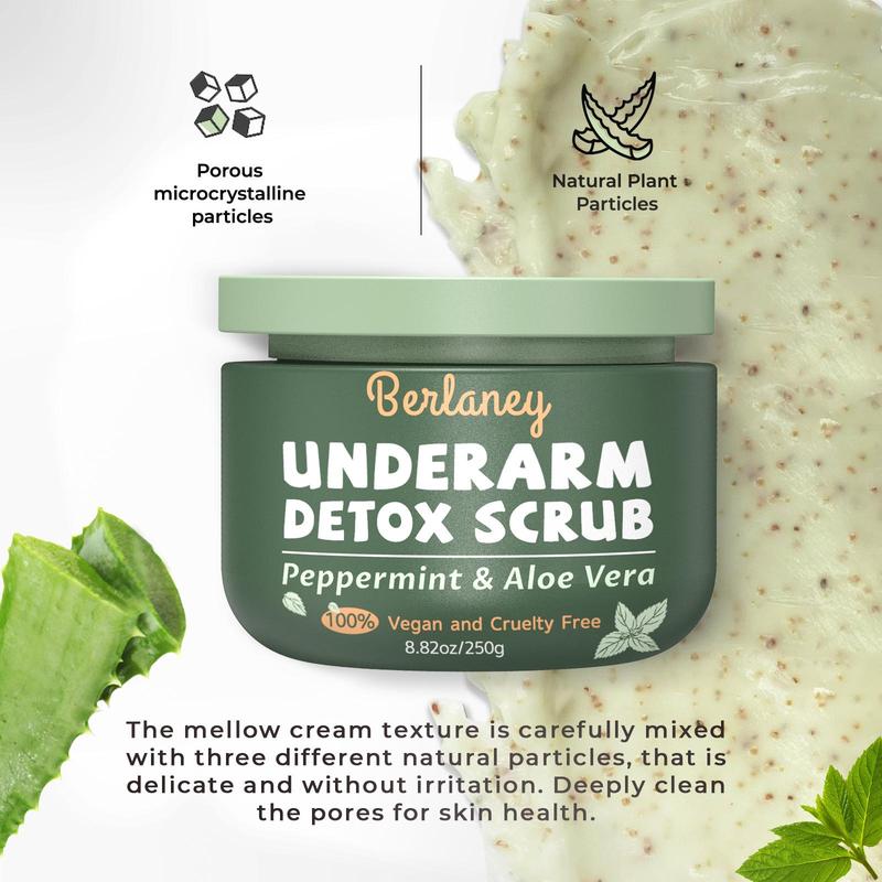 [Black Friday] Armpit Scrub Body Scrub 8.8 oz with Peppermint, Aloe Vera and Walnut Shell Powder Organic, Underarm Scrub Helps on Removing Odor, Deep Cleanse,  Skin Repairing, for Legs, Knee, Feet, Hands, Berlaney