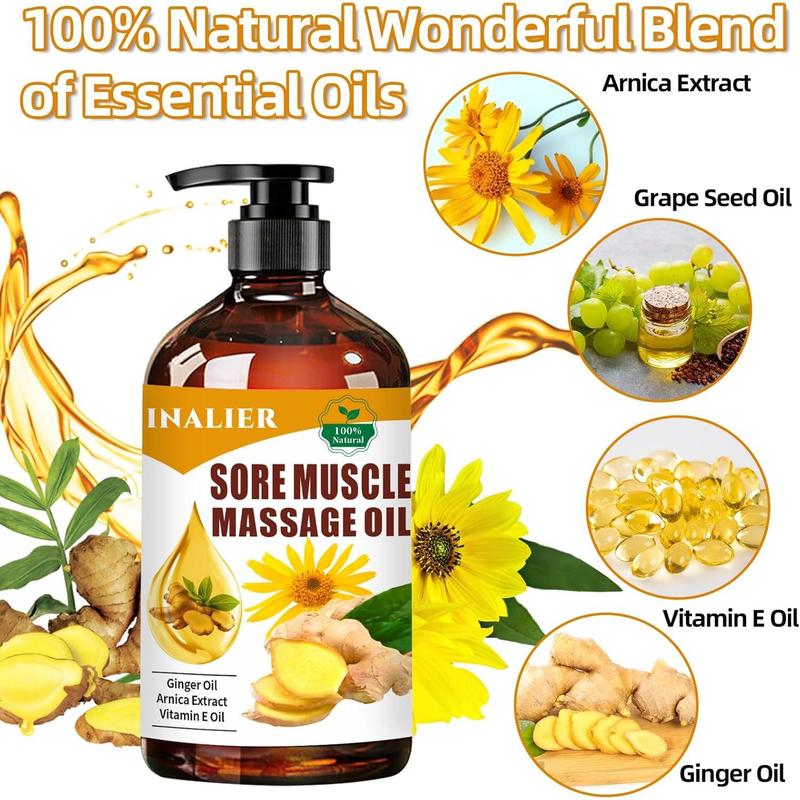 Sore Muscle Massage Oil,Relaxing Massage Oil,Arnica Oil for Body Massage,Massage Oil for Massage rapy,Massage Oil for Date Night,Ginger Oil for Lymphatic Drainage,Gifts for Men and Women