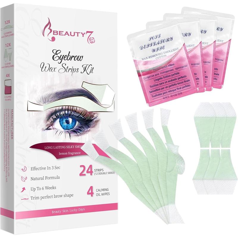 Facial Wax Strips Hair Removal Eyebrow Wax Strips Kit Fit Wax Strips Eyebrow Shaper at Home Waxing 24 Strips 4 Calming Oil Wipes for Sensitive All Skin Types for Women