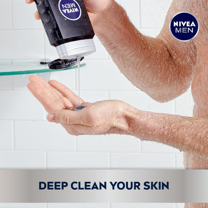 Nivea Men DEEP Active Clean Charcoal Body Wash, Exfoliating Body Wash for Men with Natural Charcoal, 3 Pack of 16.9 Fl Oz Bottles, Holiday Gifts for Men