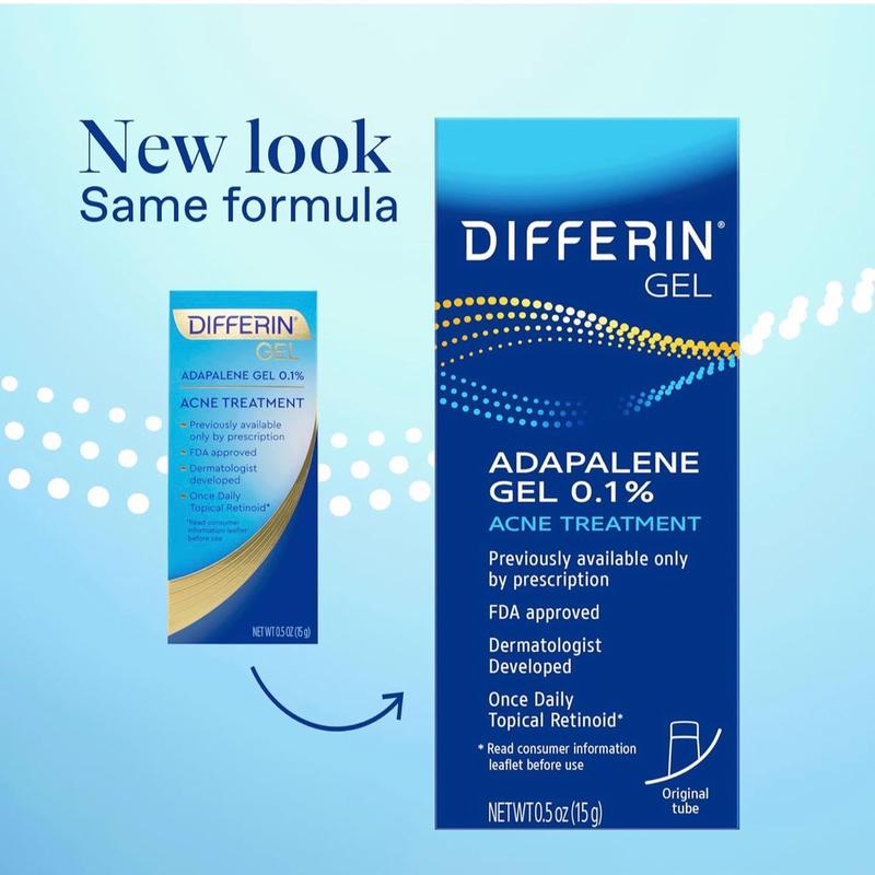 Differin Acne Treatment Gel, 30 Day Supply, Retinoid Treatment for Face with 0.1% Adapalene, Gentle Skin Care for Acne Prone Sensitive Skin, 15g Tube Packaging May Vary