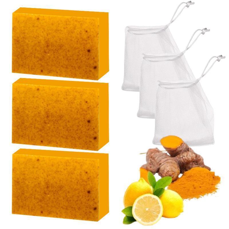 Lemon Turmeric & Kojic Acid Soap Bar, Facial and Body Cleansing, Daily Skin Cleansing Soap Bar, Suitable for Both Men and Women, Moisturizing and Mild Kojic Acid Soap Bar, Comes with Soap Bag