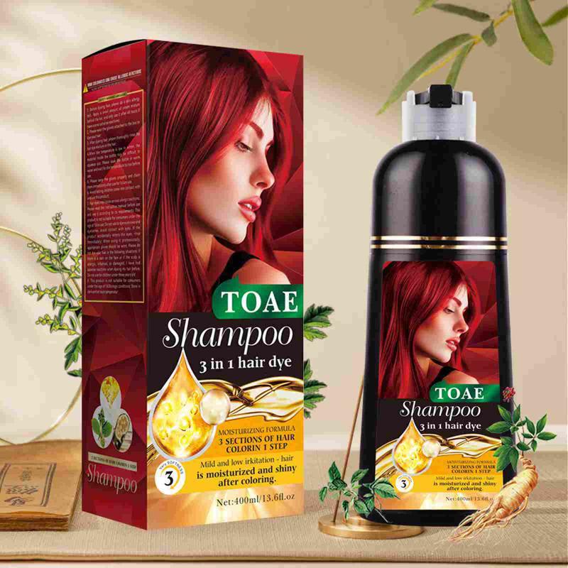 TOAE-Quick and Easy Hair Dye Shampoo in Wine Red, Black, and Brown, 3-in-1 Formula with Plant Extracts, Long-Lasting, 400ml Bottle, No Harsh Chemicals Haircare Oil bubble shampoo Argan Color