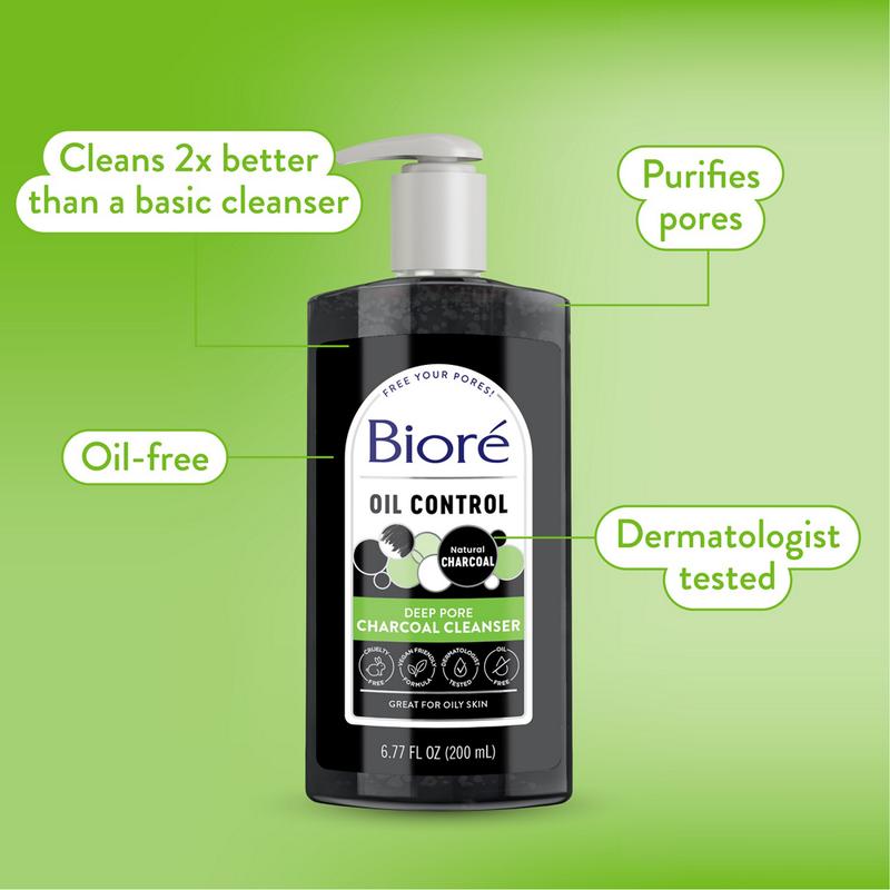 Bioré Deep Pore Oil Control Charcoal Face Wash, Facial Cleanser for Dirt and Makeup Removal From Oily Skin, 6.77 Ounce