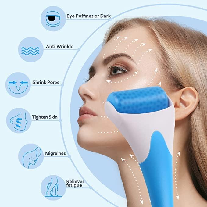 Ice Roller For Face and Eye, Facial Skin Care Tools For Puffiness Migraine Relief and Minor Injury, Upgraded Face Ice Roller Massager For Women