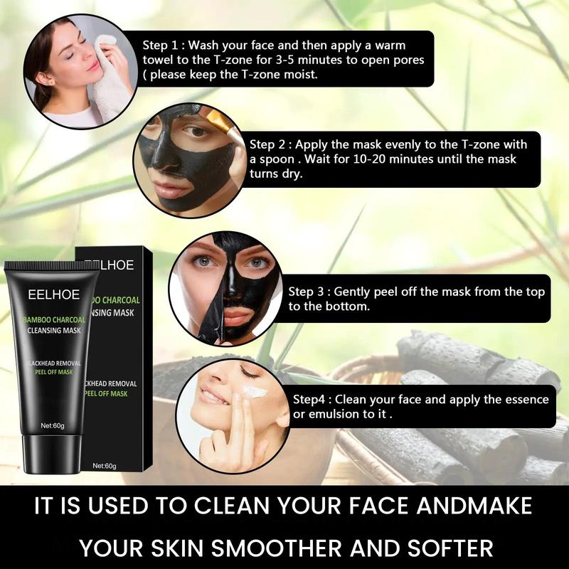 Bamboo Charcoal Cleansing Mask, Summer Deep Cleansing Peel Off Mask for Daily Use, Facial Skin Care Products for Women & Men