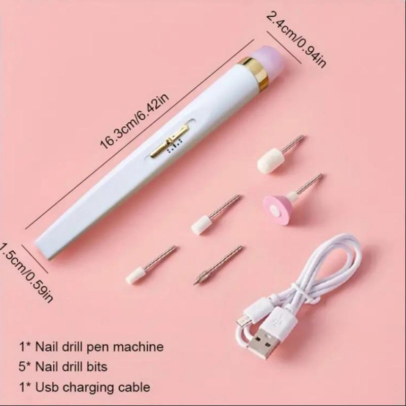 Portable Electric Nail Polisher Kit, 1 Set Nail Polish Pen & Drill Bits, Rechargeable Wireless Nail Polishing Machine, Nail Drill Nail Art Accessories