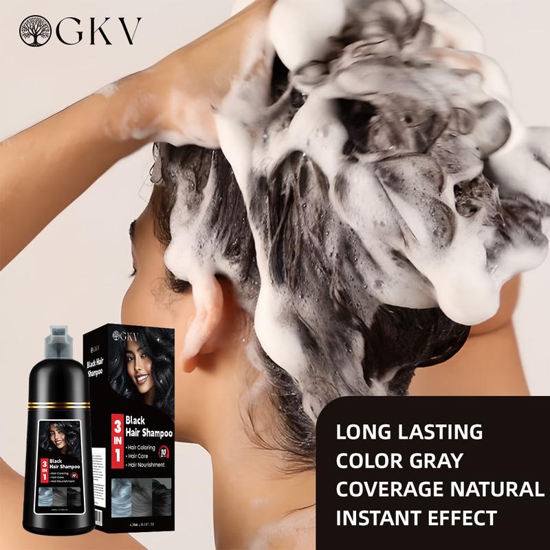 GKV Black Hair Dye Shampoo, Instant 3 in 1 +99.9% Grey Coverage - Plant Herbal Natural Ingredients Hair Dye Shampoo Haircare Color