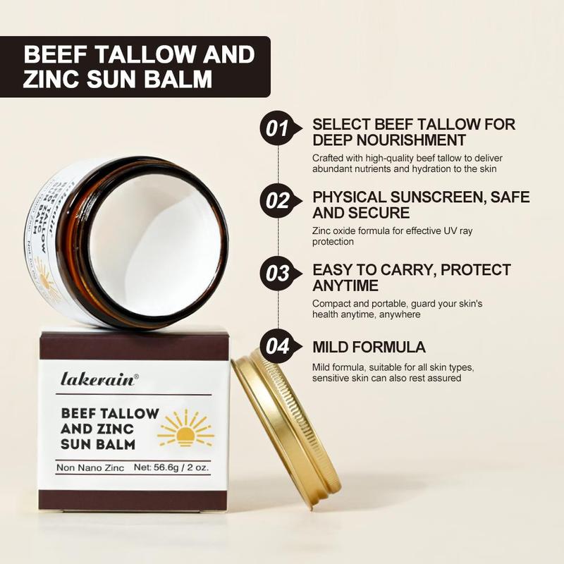 Beef Tallow & Zinc Oxide Sun Balm, 2 Boxes Moisturizing Sun Care Cream, Hydrating Sun Light Protection for Women & Men All Skin Types