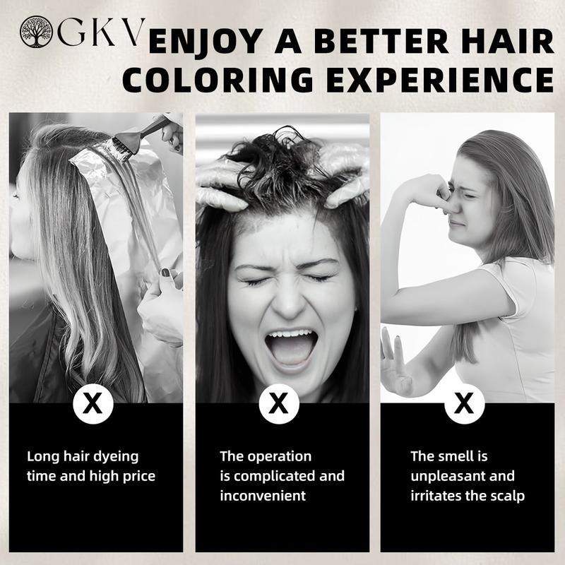 GKV Black Hair Dye Shampoo, Instant 3 in 1 +99.9% Grey Coverage - Plant Herbal Natural Ingredients Hair Dye Shampoo Haircare Color