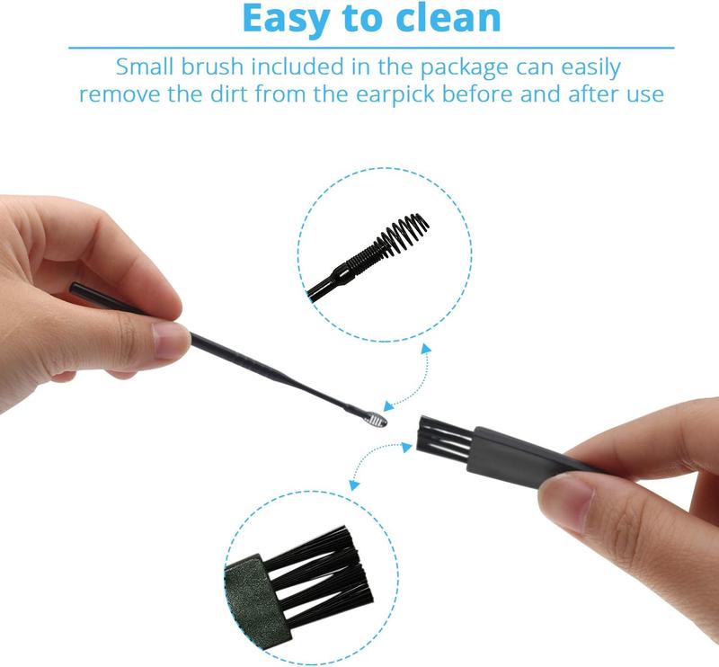 Ear Pick Earwax Removal Kit, Ear Cleansing Tool Set, Ear Curette Ear Wax Remover Tool with a Storage Box (Black, 5 Count (Pack of 1))