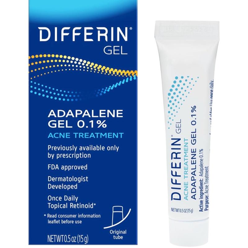 Differin Acne Treatment Gel, 30 Day Supply, Retinoid Treatment for Face with 0.1% Adapalene, Gentle Skin Care for Acne Prone Sensitive Skin, 15g Tube Packaging May Vary