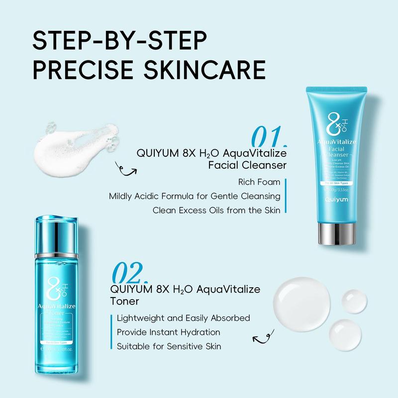 Moisturizing Skin Care Kit, 1 Box Facial Cleanser & Toner & Serum & Eye Cream & Face Cream & Foot Mask & Gift Bag & Puff