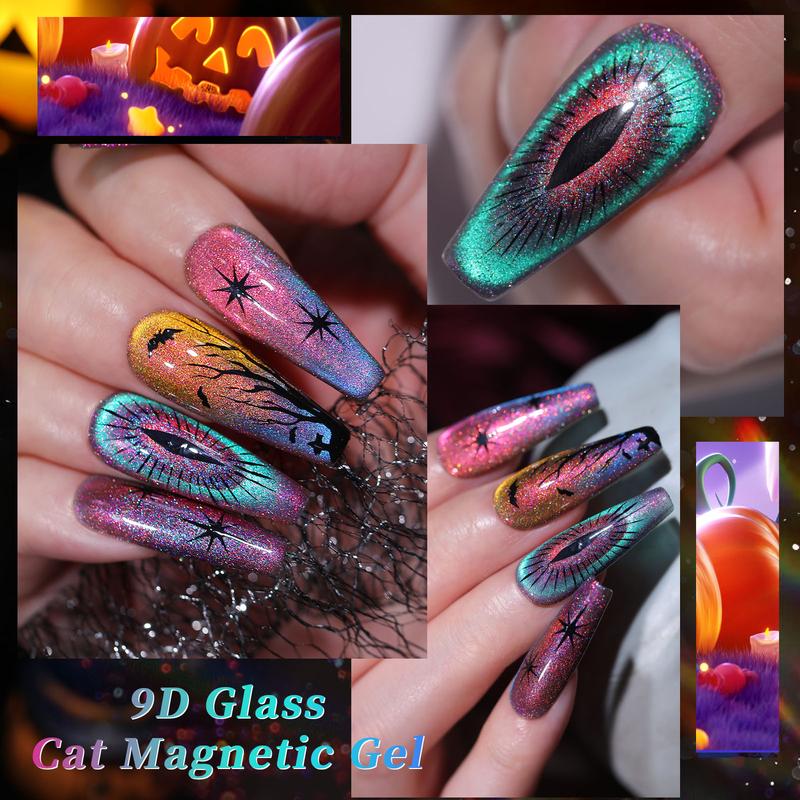 BORN PRETTY Reflective Glass Cat Magnetic Gel Nail Polish Set 6 Colors 7ml With Magnetic Stick Cat Eye Gel Polish Need UV light French Nail Art Salon Style DIY At Home Nail Care