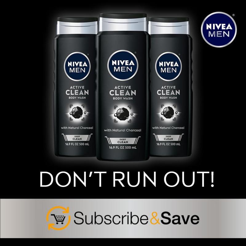 Nivea Men DEEP Active Clean Charcoal Body Wash, Exfoliating Body Wash for Men with Natural Charcoal, 3 Pack of 16.9 Fl Oz Bottles, Holiday Gifts for Men