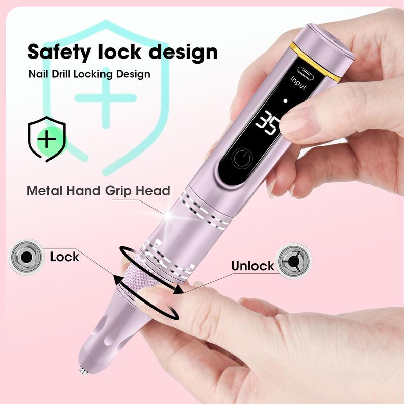 Rechargeable Electric Nail Drill, 1 Box Professional Nail Drill & Accessories, Wireless Nail File Drill, Electric Nail File for Acrylic Gel Nails