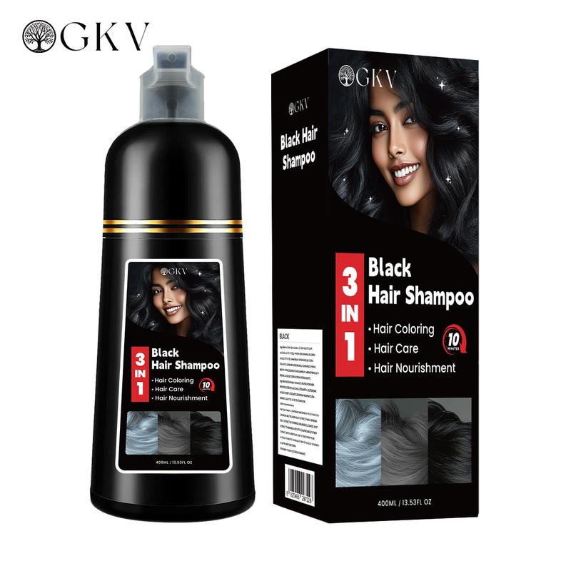 GKV Black Hair Dye Shampoo, Instant 3 in 1 +99.9% Grey Coverage - Plant Herbal Natural Ingredients Hair Dye Shampoo Haircare Color