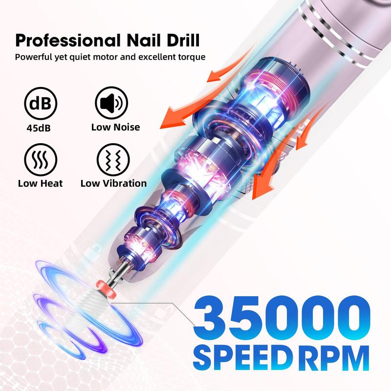 Rechargeable Electric Nail Drill, 1 Box Professional Nail Drill & Accessories, Wireless Nail File Drill, Electric Nail File for Acrylic Gel Nails