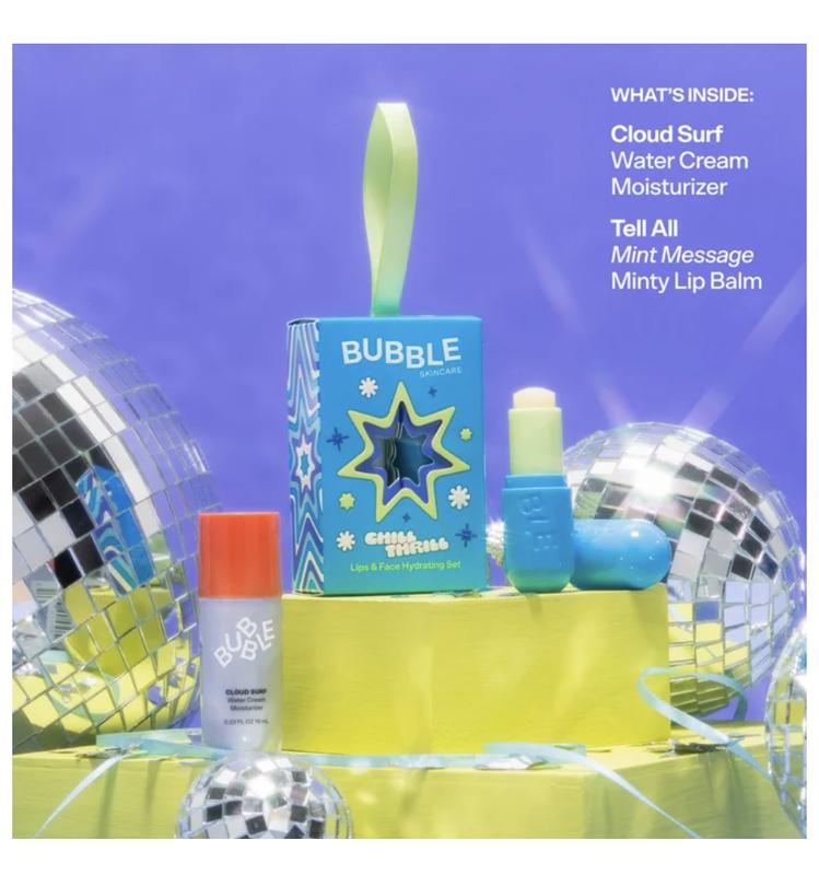 Bubble Skincare Chill Thrill Holiday Gift Set, 2 pieces with Cloud Surf Moisturizer 10ml and Tell All Mint Message Lip Balm, For All Skin Types