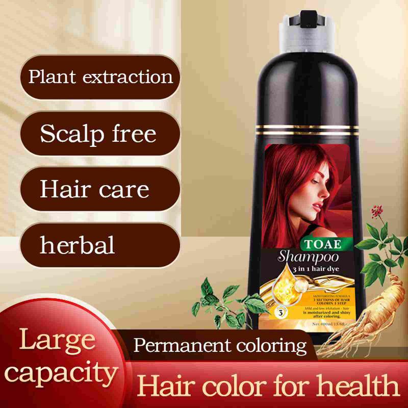 TOAE-Quick and Easy Hair Dye Shampoo in Wine Red, Black, and Brown, 3-in-1 Formula with Plant Extracts, Long-Lasting, 400ml Bottle, No Harsh Chemicals Haircare Oil bubble shampoo Argan Color