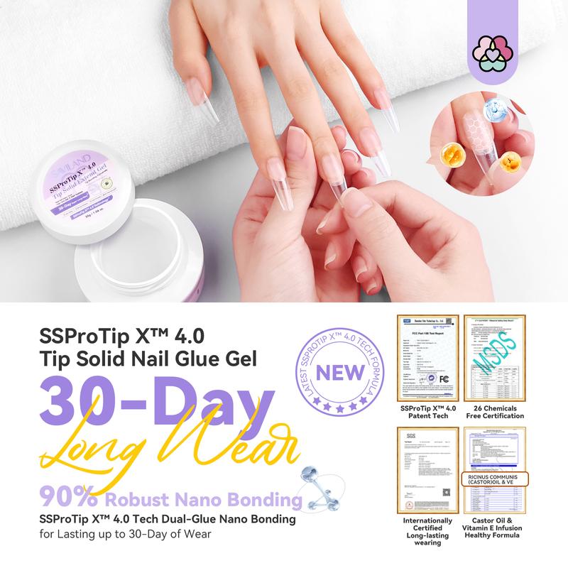 Saviland 30G SSProTip X Solid Nail Glue Gel for 3D Sculpture - 2024 Resin Bond Solid Gel for False Tips - Nail Art Nail Care