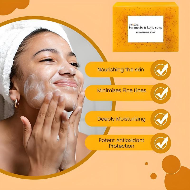 Lemon Turmeric & Kojic Acid Soap Bar, Facial and Body Cleansing, Daily Skin Cleansing Soap Bar, Suitable for Both Men and Women, Moisturizing and Mild Kojic Acid Soap Bar, Comes with Soap Bag