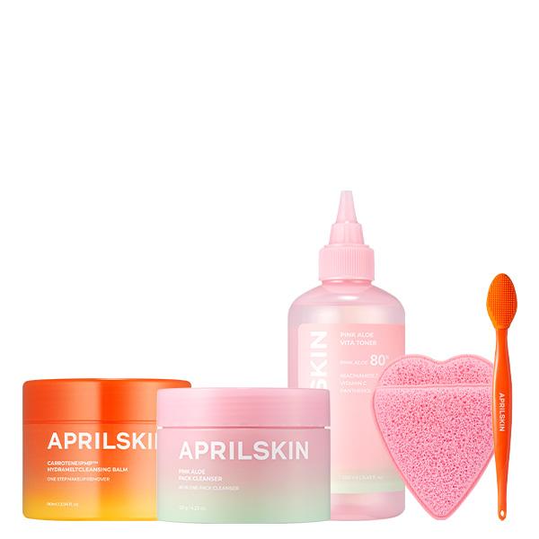 [APRILSKIN official] Ultimate Daily Double Cleansing & Soothing Glass Skin Set  (Cleansing Balm + Bubble Mask + Vita Toner + Pore Brush + Heart Puff)