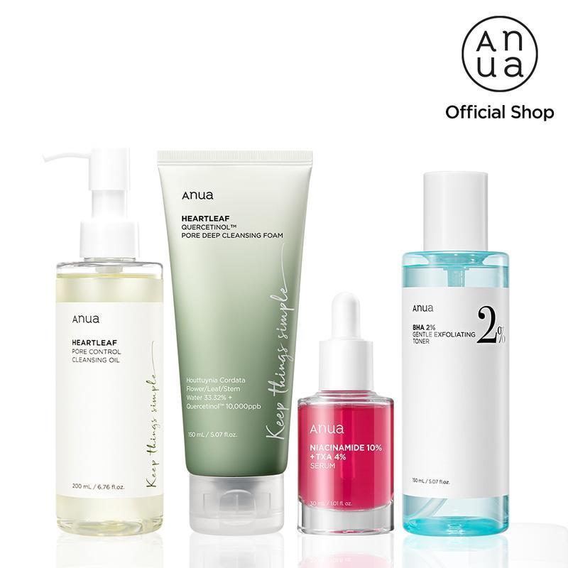 Anua SUMMER GLOW UP ROUTINE SET Cleanser Cleansing Foam Serum Skincare Clear Daily Deep Cleansing Exfoliate Discoloration Exfoliant Gentle Heartleaf Pore Moisturizer Niacinamide Hyaluronic Hydrate