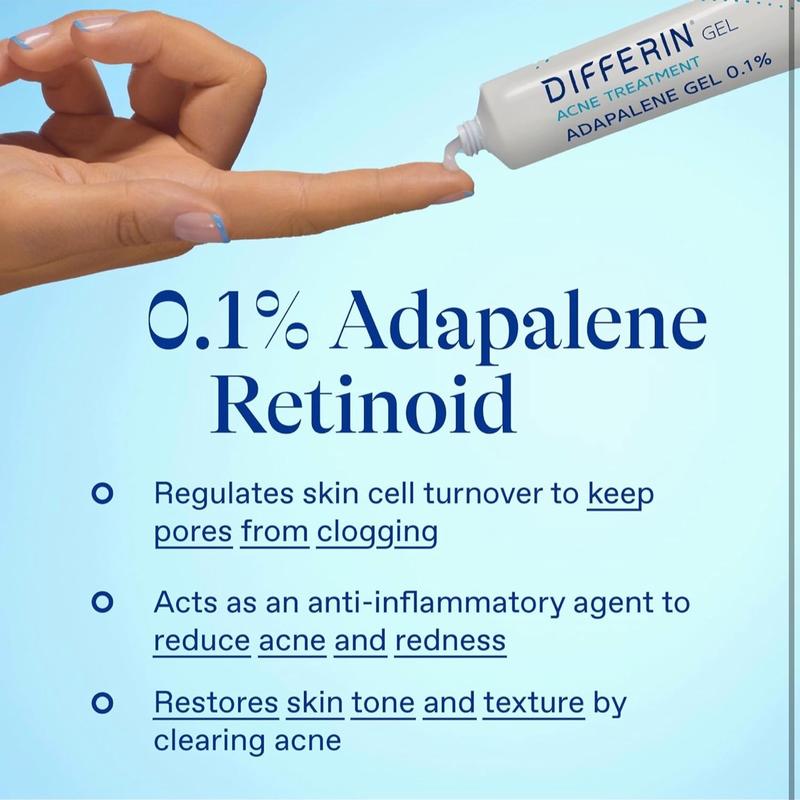 Differin Acne Treatment Gel, 30 Day Supply, Retinoid Treatment for Face with 0.1% Adapalene, Gentle Skin Care for Acne Prone Sensitive Skin, 15g Tube Packaging May Vary