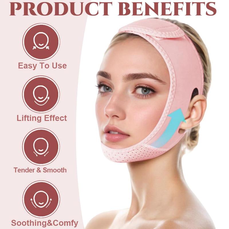 Double Chin Reducer & Eliminator V Line Lifting Mask with Adjustable Chin Strap Targets Double Chin for a Slimmer Jawline Enhances Facial Contours for Women - Pink