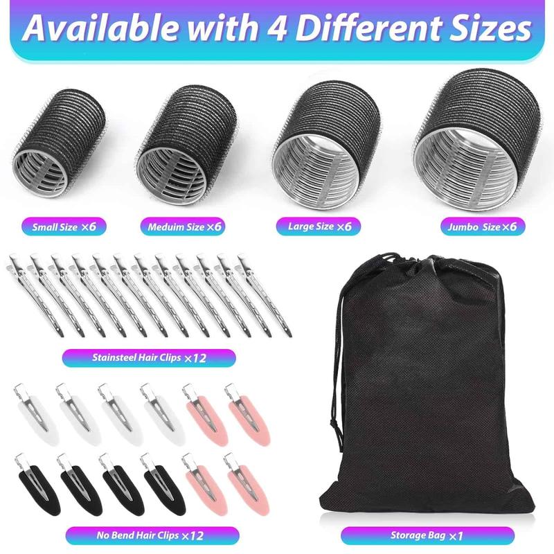 Hair Curlers & Hair Clips Set, 48pcs set Including 24 Hair Rollers & 24 Hair Clips, Heatless Hair Styling Tools for Long Medium Short Hair, Christmas Gift