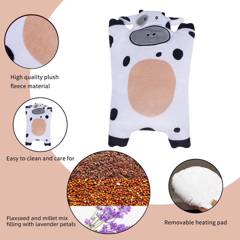 Microwave Heating Pad, Cute Cow Design Heating Pad, Removable Lavender Scented Plush, Manual Massage Tool for Menstruation Period